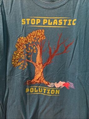 Gildan Teal Short Sleeve Tee with Yellow and Orange Tree Graphic